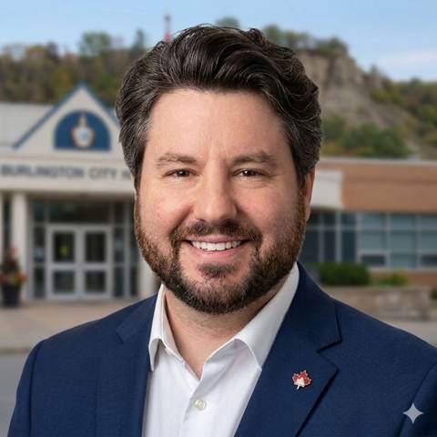Chris Bouchard, candidate for Ward 6 City and Regional Councillor, outside Burlington City Hall